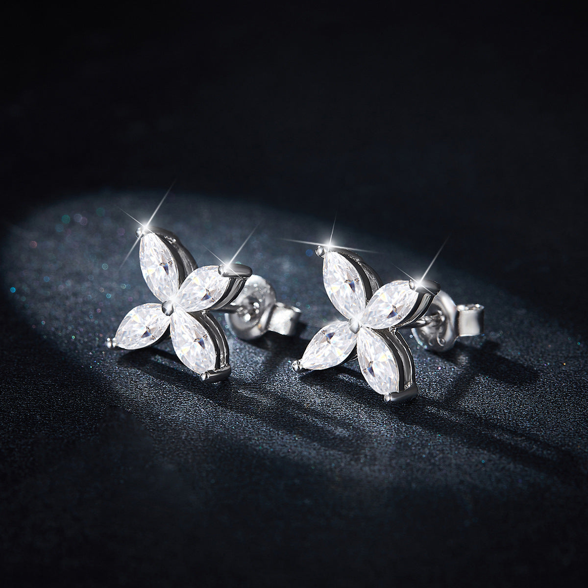 Four-Leaf Clover Moissanite Necklace & Stud Earrings Set, 18K Gold Plated product image