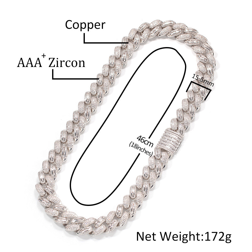 Men’s Iced Cuban Link Necklace with Cubic Zirconia Ring Detail Pendant Chain in Gold Plated or Silver Plated