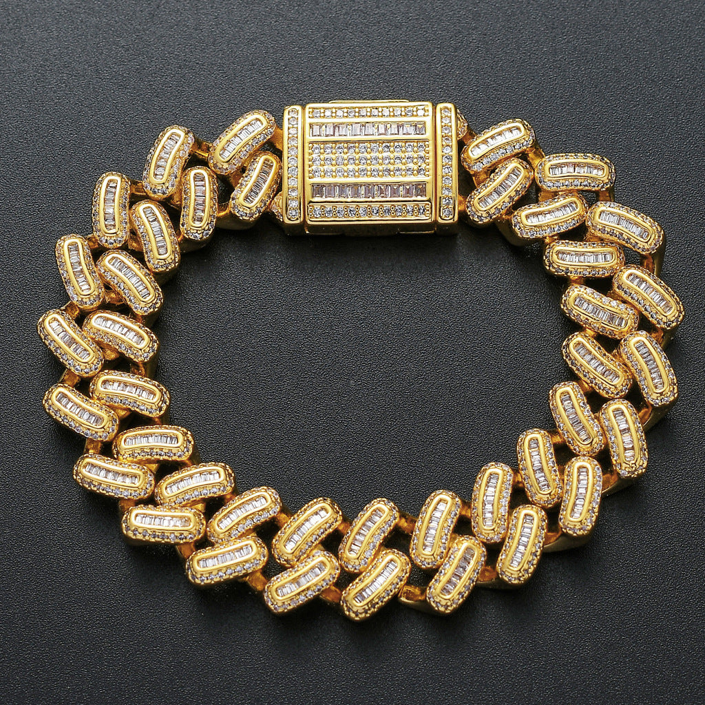 Hip Hop Diamond Shape Cuban Link Cubic Zirconia Bracelet for Men