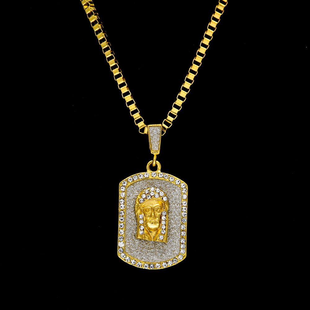 Iced Dog Tag Pendant Necklace for Women & Men – Gold Plated Hip Hop Statement Chain Necklace