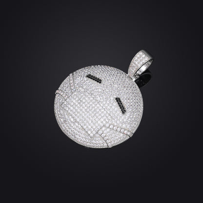 Emoji Face Hip Hop Pendant Necklace, Iced Out Zircon Charm, Rope Chain Style