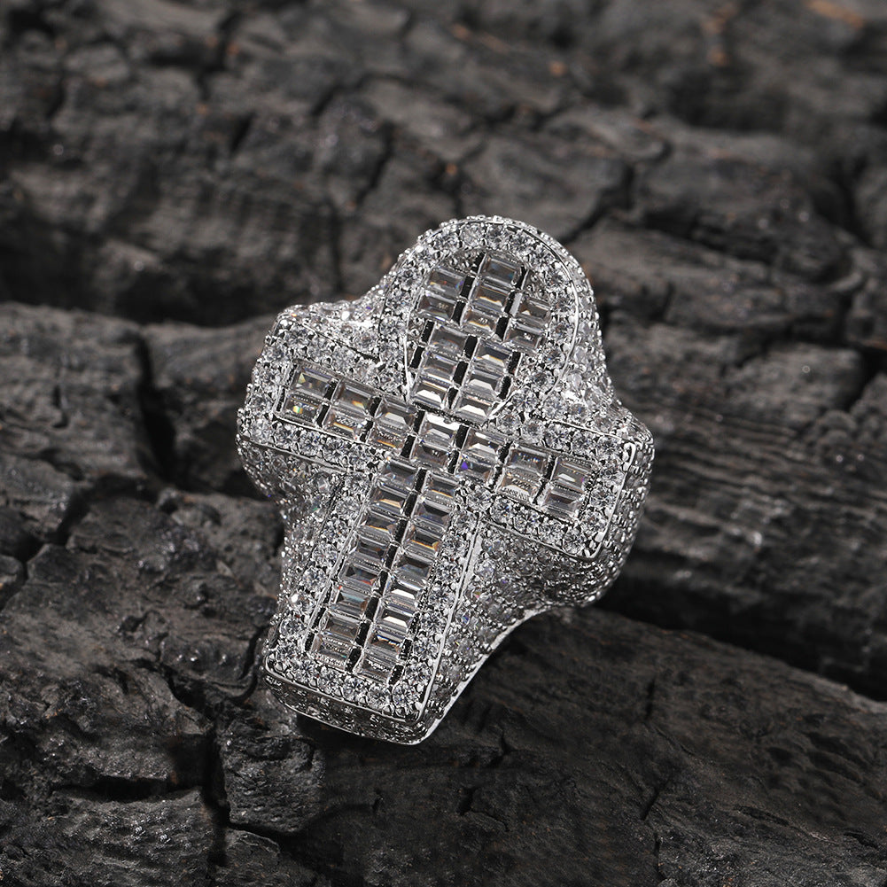Men’s Cross Statement Ring with Cubic Zirconia - Gold Plated or Silver Plated Hip Hop Fashion Ring