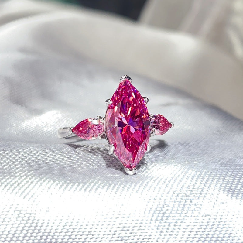 Pink Marquise Moissanite Ring for Women – 6 Carat Three-Stone S925 Ring product image