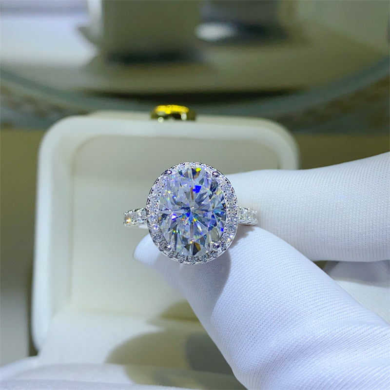 Oval Halo Moissanite Ring for Women, 5 Carat Engagement Ring with Pavé Band product image