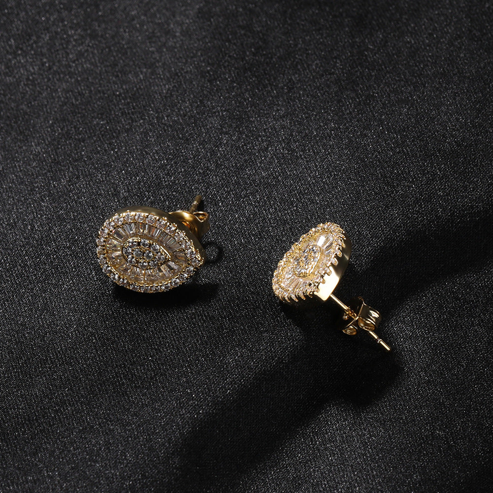 Unisex Teardrop Stud Earrings – Gold Plated or Silver Plated Copper Statement Earrings with Crystal Shine