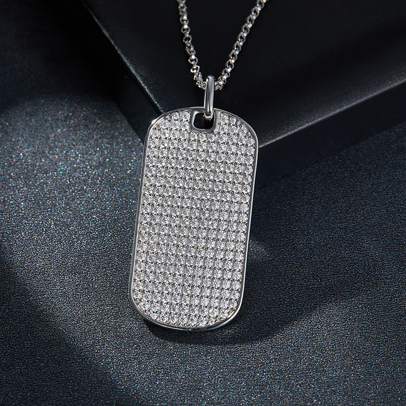 VVS Moissanite Rectangle Pendant Necklace, Paved Dog Tag Chain product image