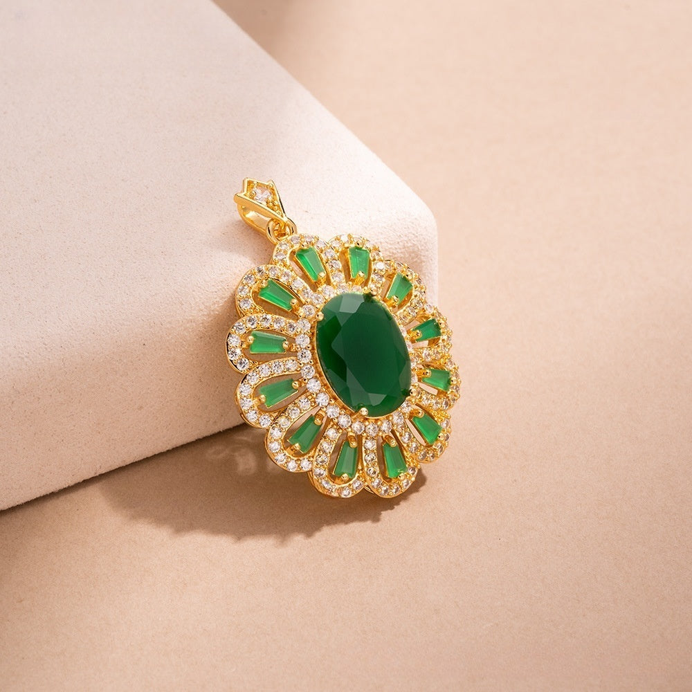 Exotic Ice Flower Oval Pendant Necklace for Women Elegant Statement Jewelry