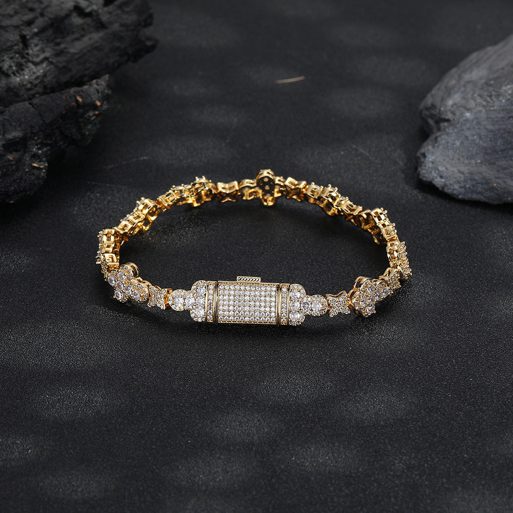 Unisex Iced Floral Link Cuban Chain Necklace & Bracelet with Cubic Zirconia Detail product image