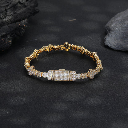 Unisex Iced Floral Link Cuban Chain Necklace & Bracelet with Cubic Zirconia Detail