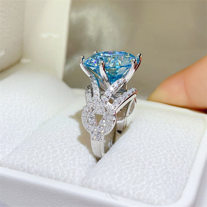 Blue Moissanite Ring for Women - 5 Carat or 10 Carat Split Shank Engagement Ring