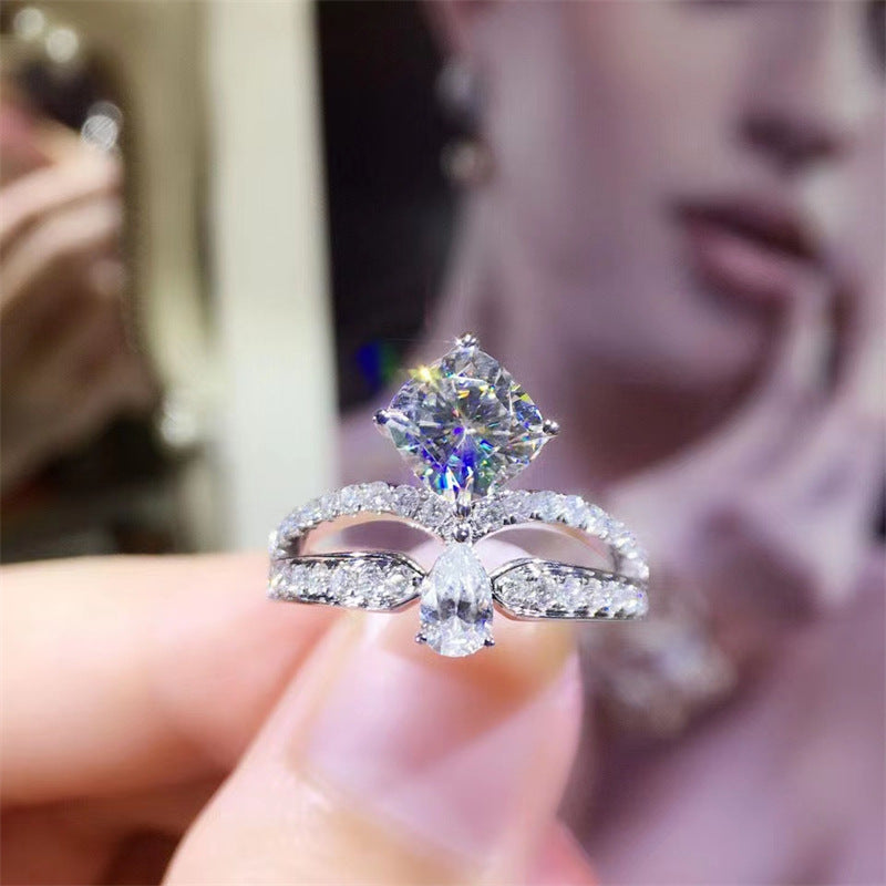 Pink or White 1 Carat Moissanite Ring for Women, Cushion Cut Crossover Band Engagement Ring product image