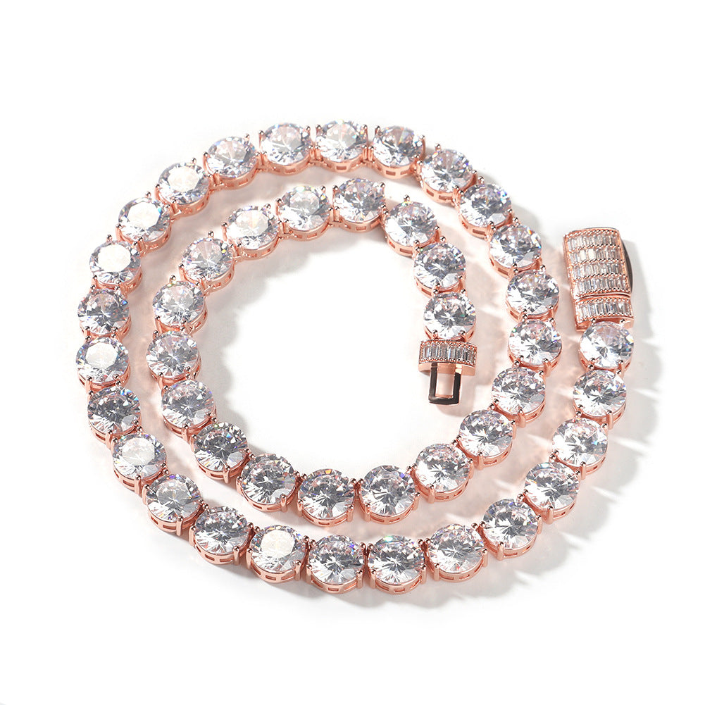 Unisex Round Cubic Zirconia Chain Necklace – Hip Hop Statement Pendant Necklace in Gold, Silver & Rose Gold