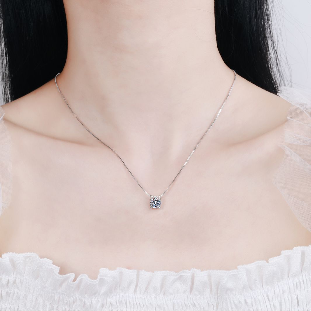 1/2 ct Moissanite Pendant Necklace, Box Chain, Round Color Stone, Layering Jewelry product image
