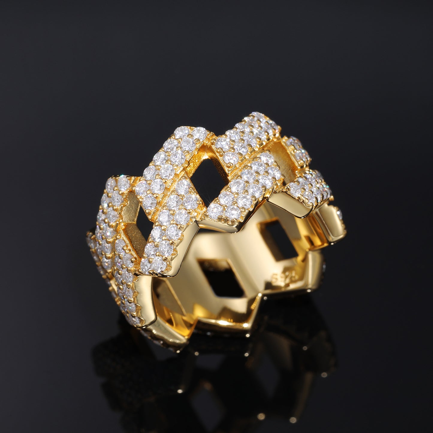 925 Silver Moissanite Geometric Link Ring - Iced Hip Hop Unisex Band product image