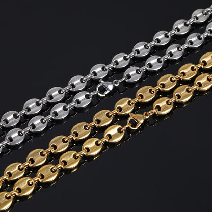 5-11 mm Polished Mariner Link Hip Hop Necklace with Stainless steel Base - CHA028