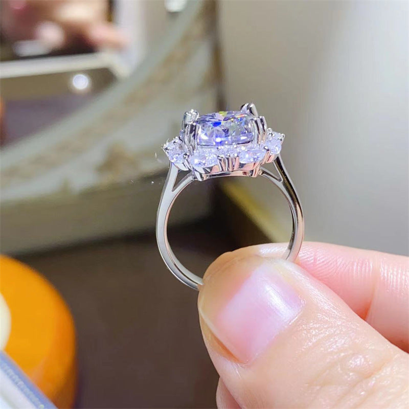 5 Carat Moissanite Floral Halo Ring for Women, Round Statement Engagement Ring product image