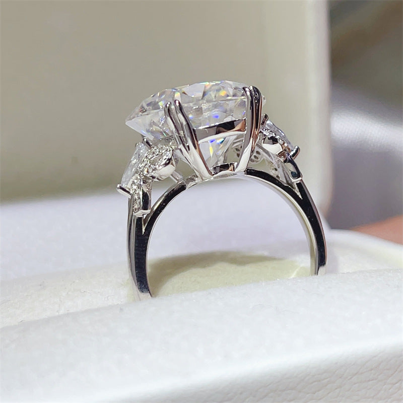 10 Carat Moissanite Round Cut Ring with Side Stone Detail, U Shape Geometric Statement Ring for Women product image