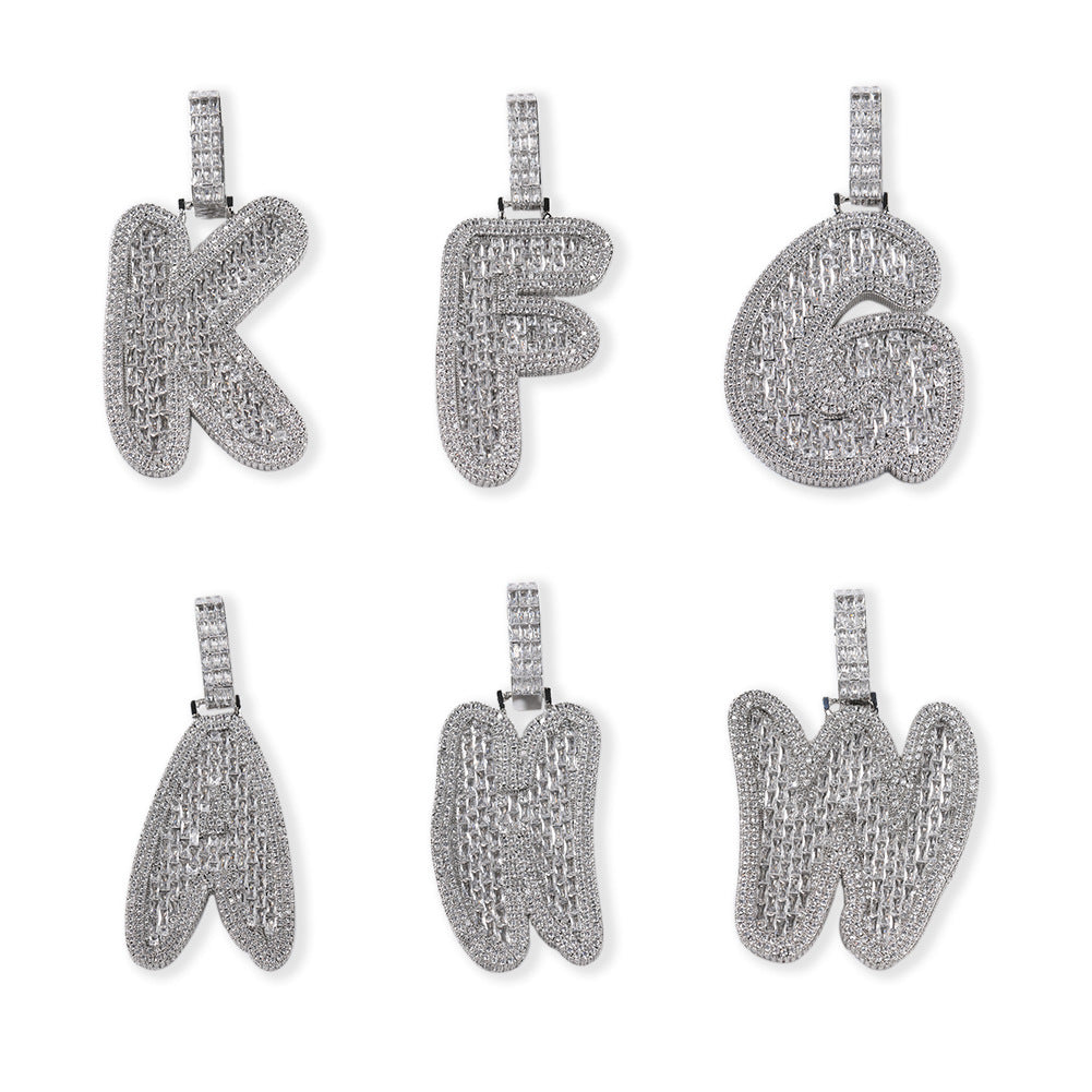 Iced Out Letter K Pendant Necklace for Women Men - Silver or Gold Plated Cubic Zirconia Initial Chain, 24 Inch Twist Chain