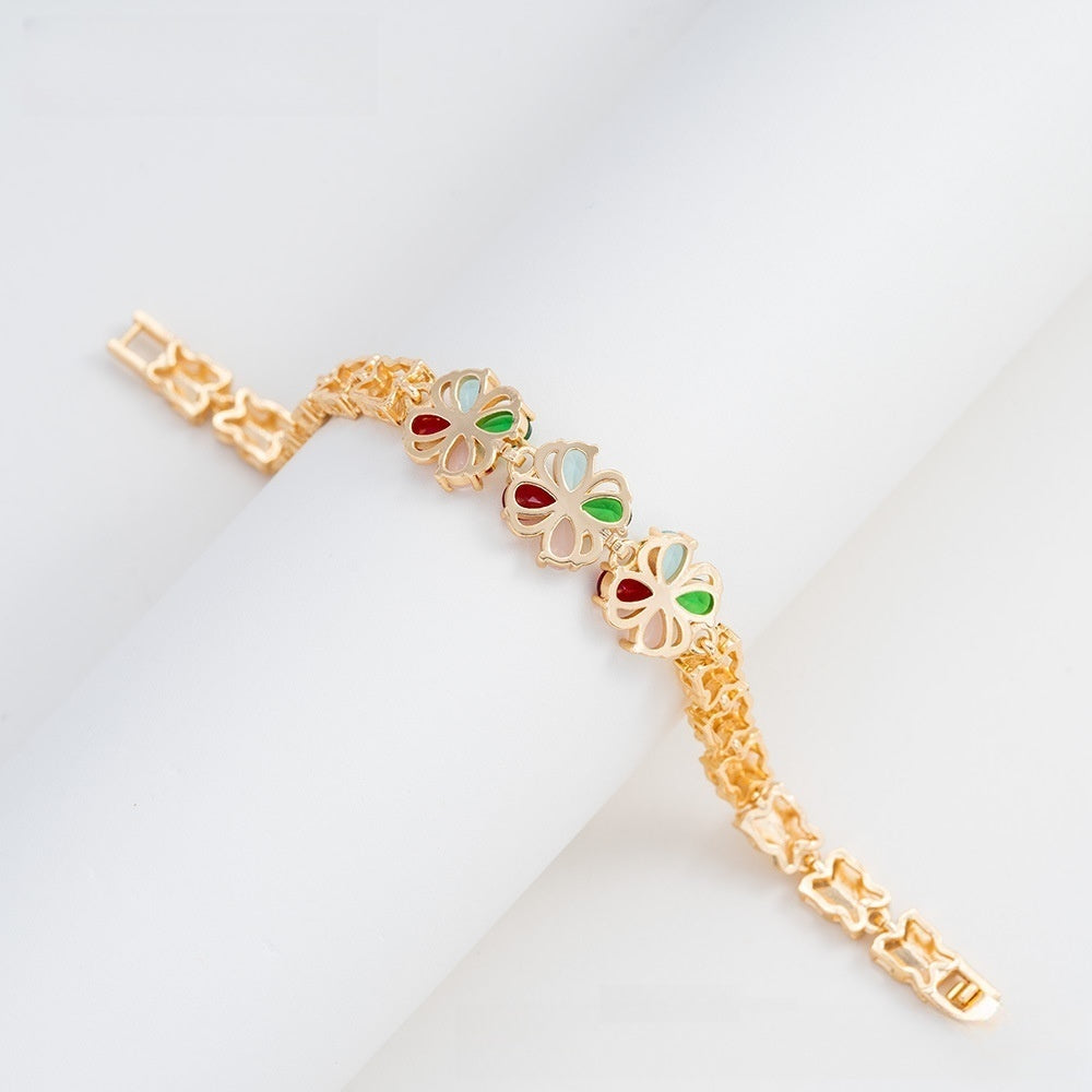 Elegant Camellia Flower Gold Plated Bracelet for Women & Men – Colorful Crystal Chain Bangle Jewelry 2026