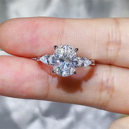 3 Carat Oval Moissanite Ring for Women with Pear Accent Stones