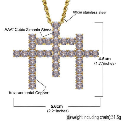 Hip Hop Light Luxury Cross Cubic Zirconia Pendant Necklace for Men and Women