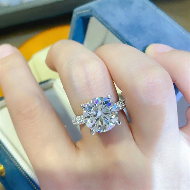 Moissanite Engagement Ring with Pave Band for Women, Large Center Stone Ring, Sizes 9-19 product image