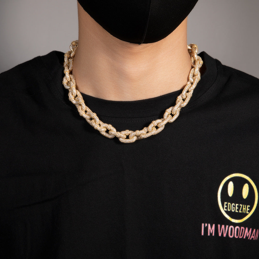 Minimalist Iced Cuban Link Chain Necklace in Brass with Cubic Zirconia for Women & Men
