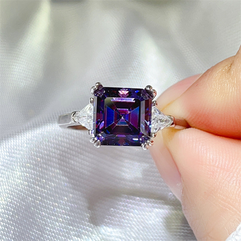 3 Carat Asscher Cut Three Stone Moissanite Ring for Women, Colored Engagement Ring, Promise Ring product image