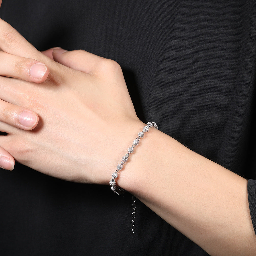 Unisex Hip Hop Cubic Zirconia Beaded Bracelet in Gold or Silver Tone, 7 Inch & 8 Inch Chain Bracelet product image