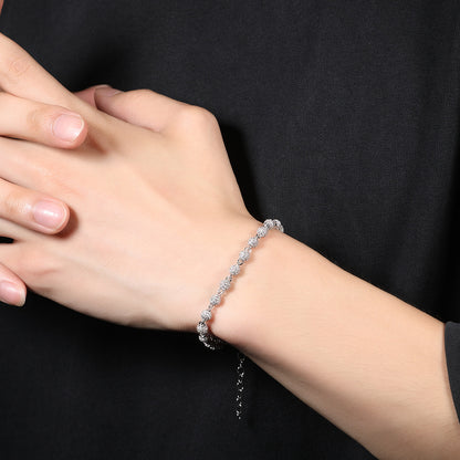 Unisex Hip Hop Cubic Zirconia Beaded Bracelet in Gold or Silver Tone, 7 Inch & 8 Inch Chain Bracelet