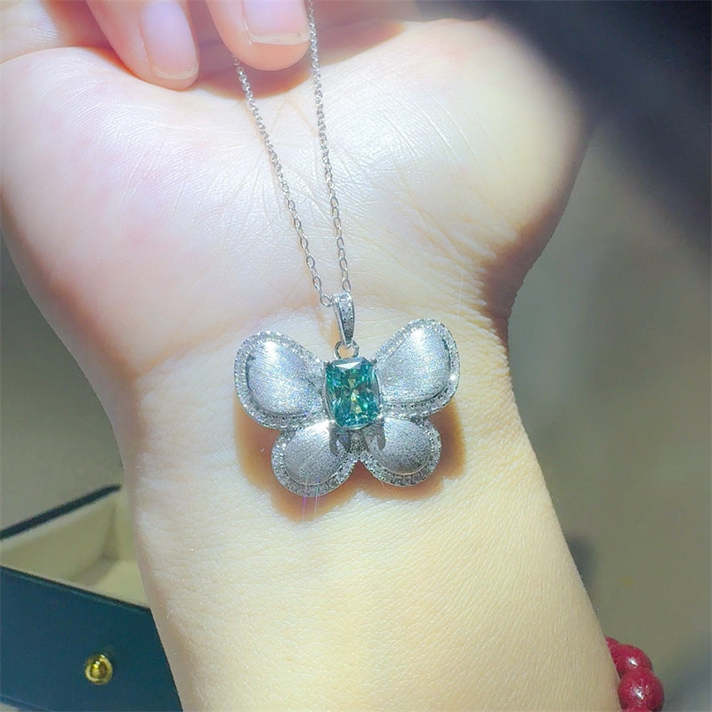 Green Radiant Moissanite Butterfly Pendant Necklace product image
