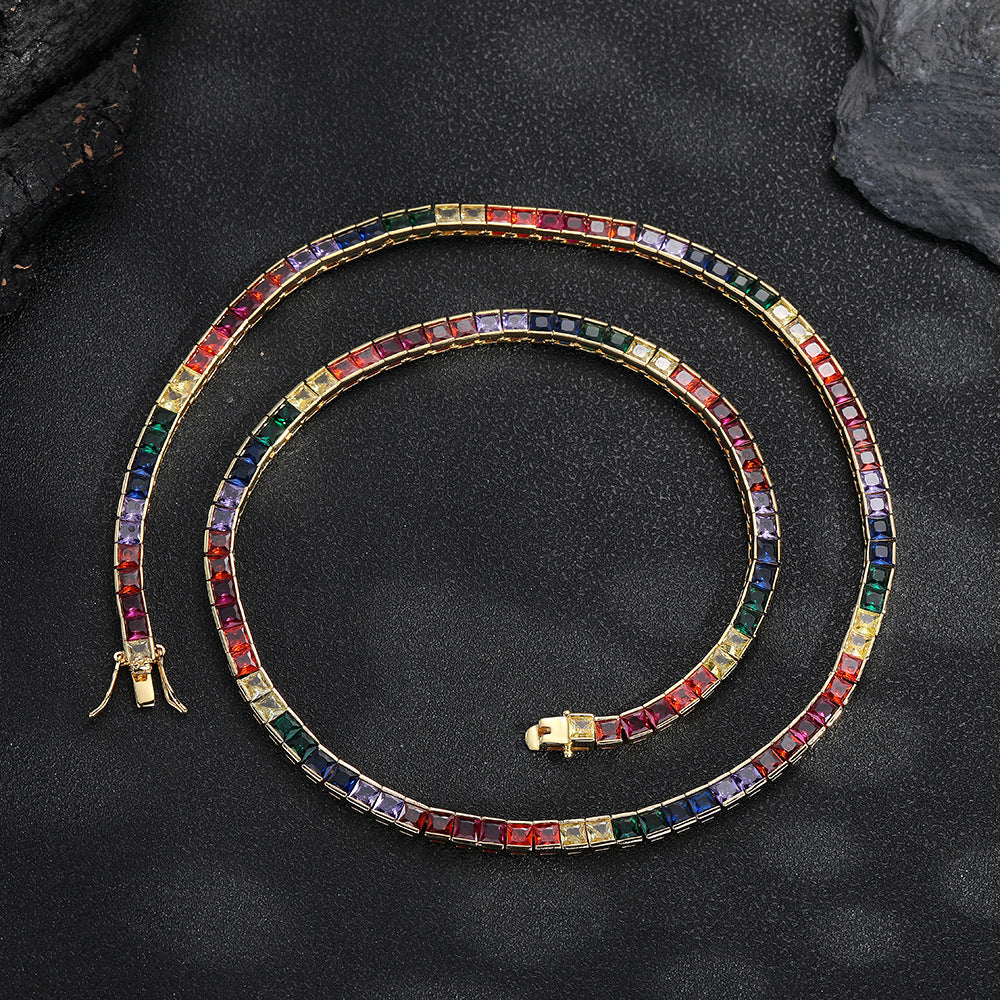 Multicolor Square Zirconia Tennis Chain Bracelet, Unisex Hip Hop Style product image