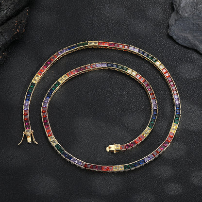 Multicolor Square Zirconia Tennis Chain Bracelet, Unisex Hip Hop Style