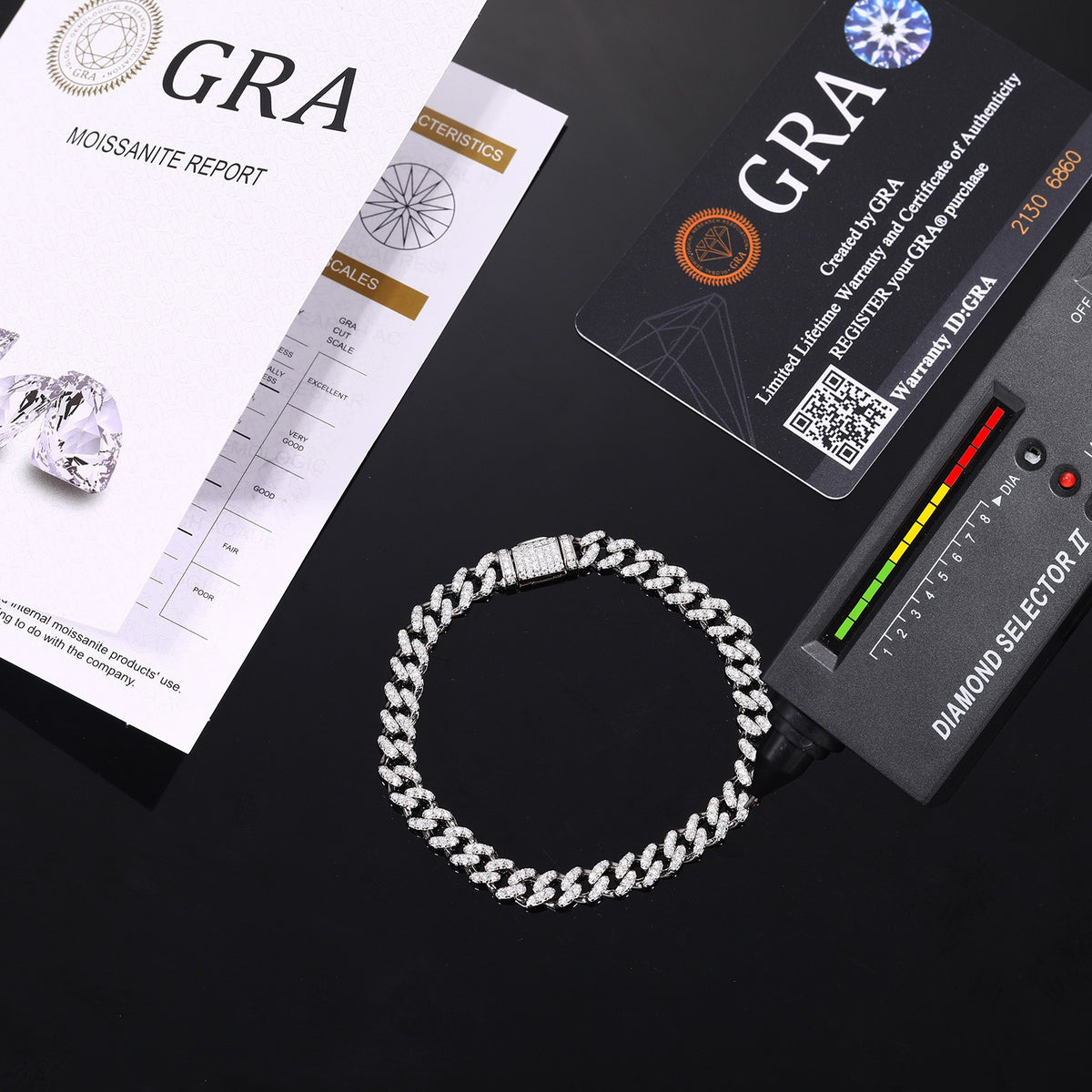 925 Silver Moissanite Cuban Link Bracelet for Women and Men, Iced Out Hip Hop Chain Bracelet product image
