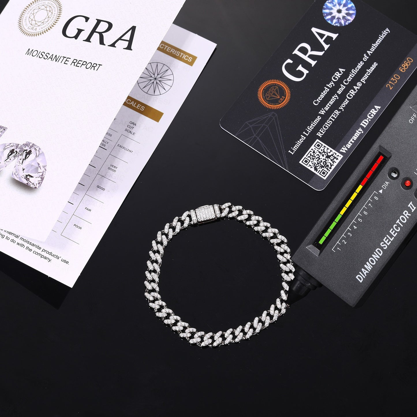 925 Silver Moissanite Cuban Link Bracelet for Women and Men, Iced Out Hip Hop Chain Bracelet product image