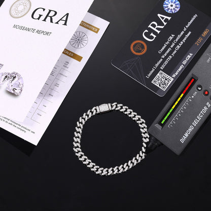 925 Silver Moissanite Cuban Link Bracelet for Women and Men, Iced Out Hip Hop Chain Bracelet