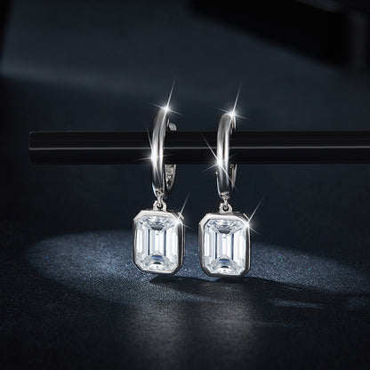Gold Tone Emerald Cut Clear Stone Drop Earrings for Women