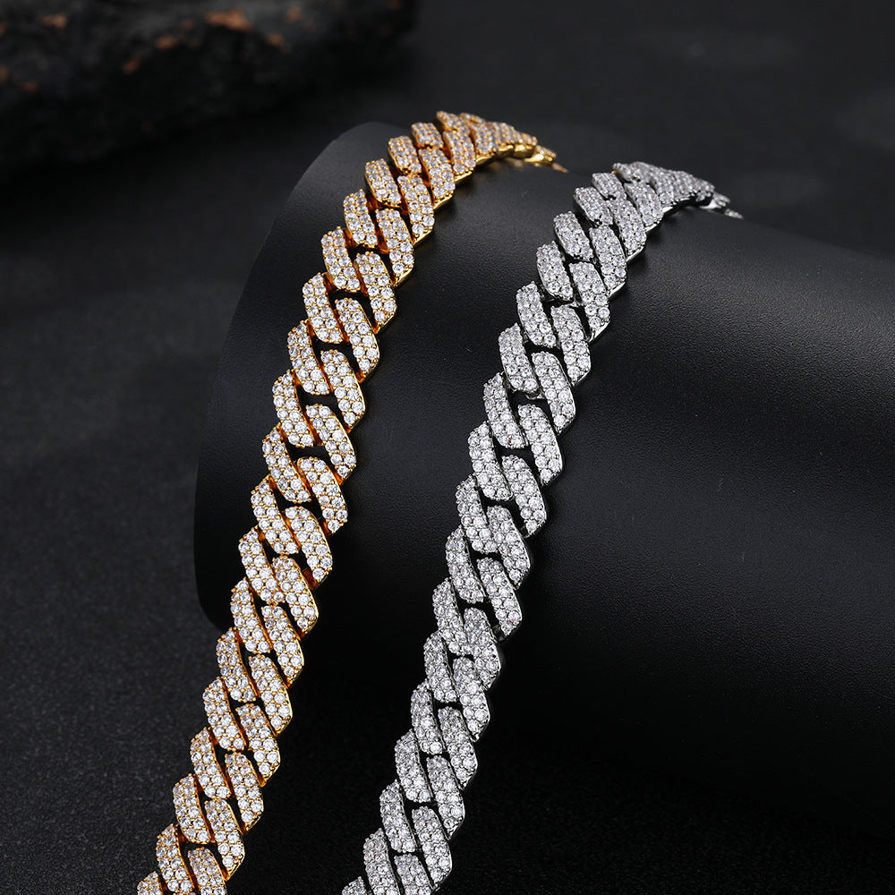 12mm Geometric Cuban Link Chain Necklace & Bracelet Set, Cubic Zirconia Hip Hop Jewelry product image