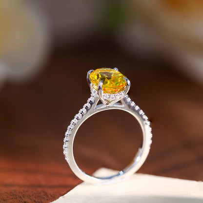 Oval Yellow Gemstone Ring for Women, S925 Silver 18K Gold Plated