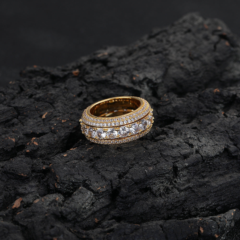 Men's Geometric Rotating Ring with Five-Row Clear Cubic Zirconia Stones product image