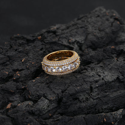 Men's Geometric Rotating Ring with Five-Row Clear Cubic Zirconia Stones