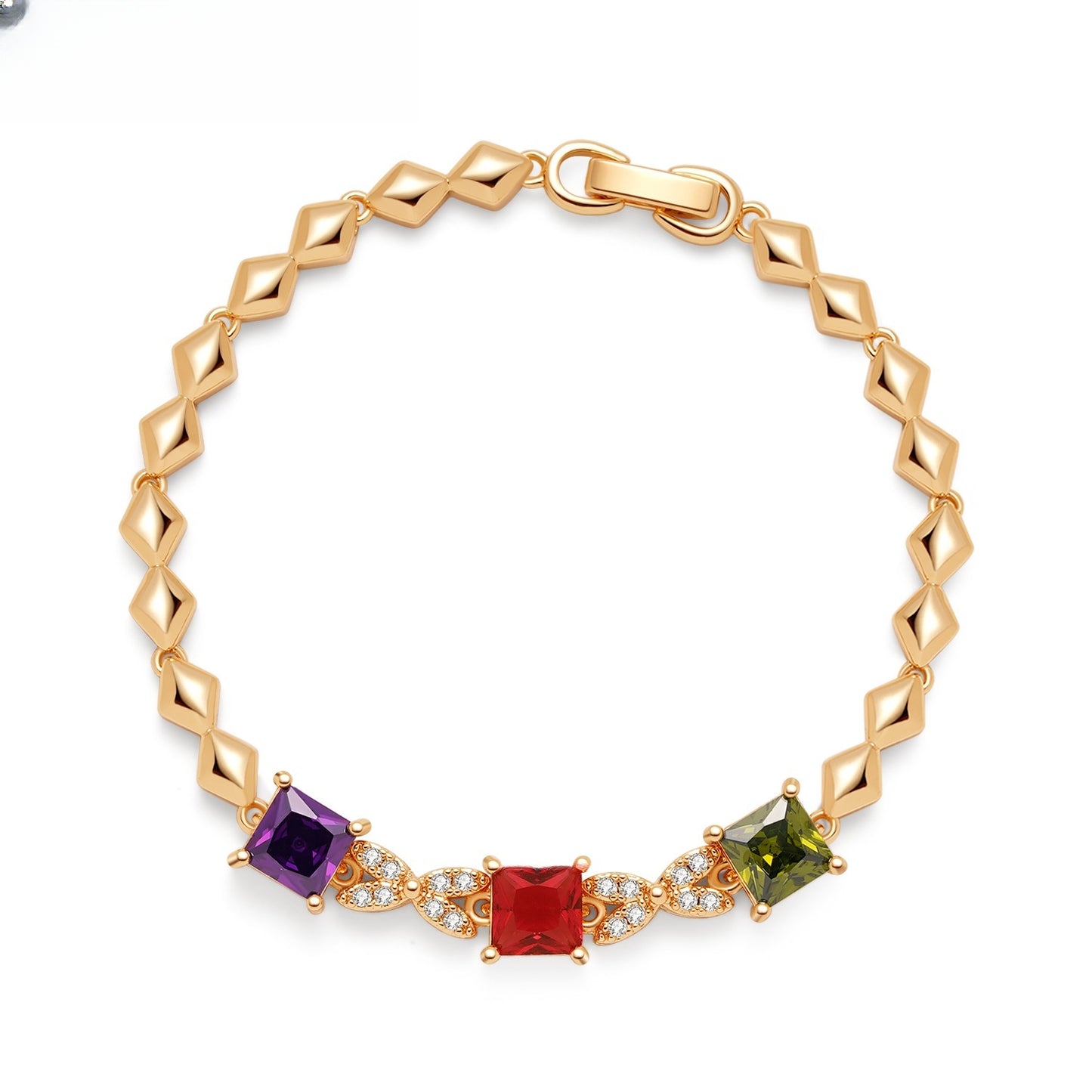 Elegant Gold Plated Leaf Chain Bracelet with Round Crystal Halo Charms for Women