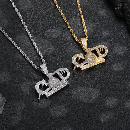 Men's Hip Hop Letter Pendant Rope Chain Necklace, CZ Copper Streetwear Jewelry