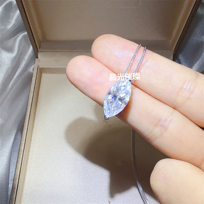 Marquise Cut Moissanite Pendant Necklace for Women, 5 Carat Leaf Shape Solitaire Necklace with Certificate Card