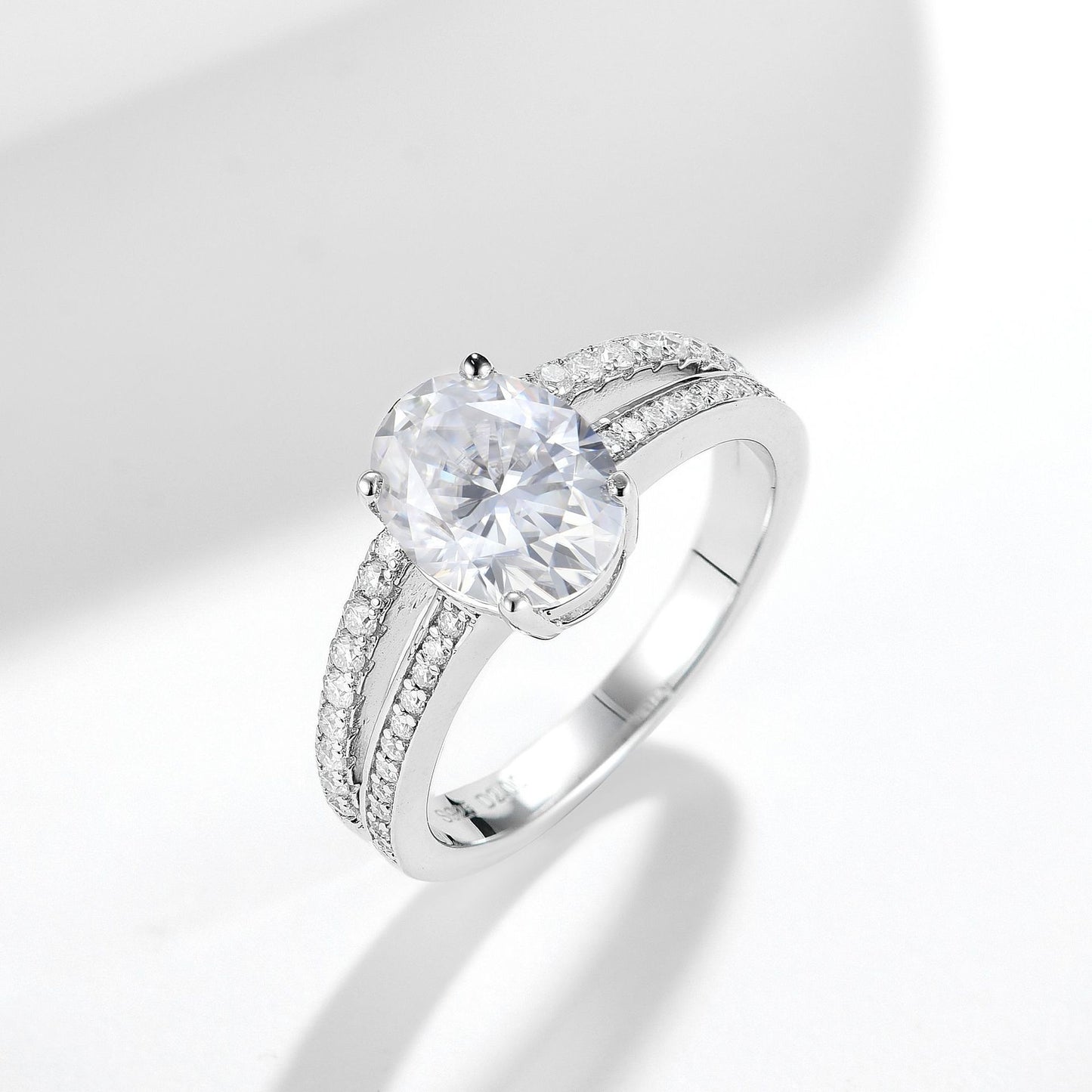 Oval Moissanite Double Band Engagement Ring, 2 Carat S925 Sterling Silver with 18K Gold Plating product image