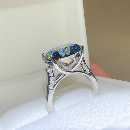 Blue Moissanite Ring for Women, Round Cut Four-Prong Solitaire Ring, 1 to 10 Carat Sizes 9-20