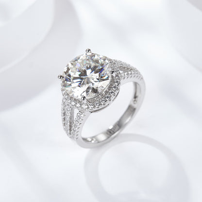 5 Carat Round Moissanite Halo Engagement Ring, Split Shank Pavé Style