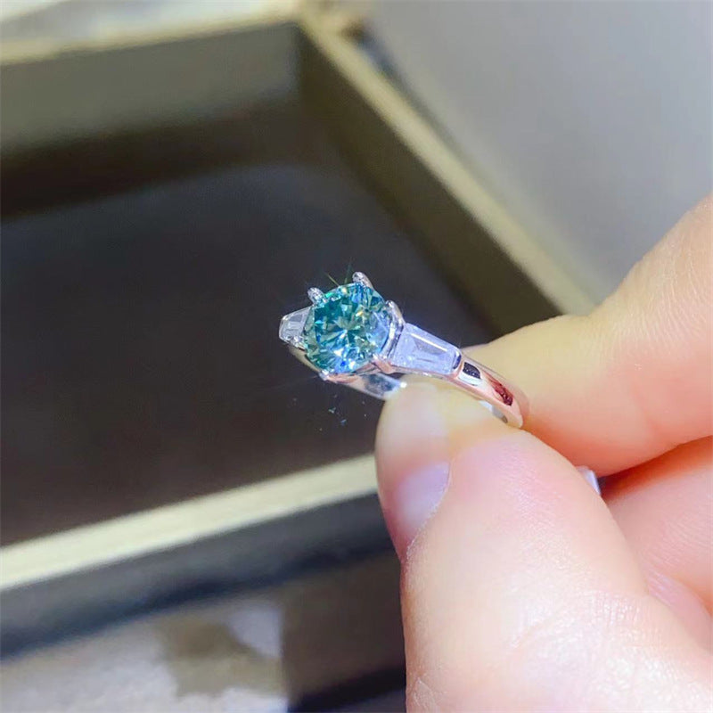 1 Carat Green VVS Moissanite Ring for Women, Geometric Solitaire Engagement Ring product image
