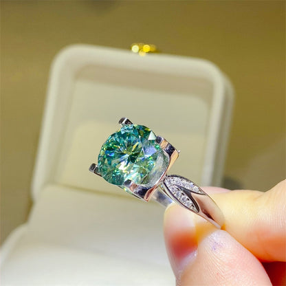 Green Moissanite Ring for Women, 3 Carat or 5 Carat Geometric Solitaire Engagement Ring