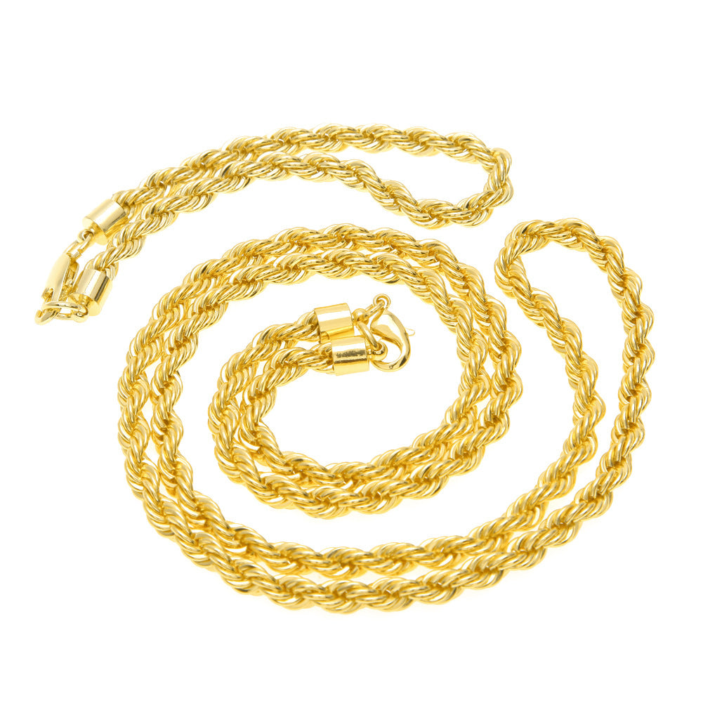 Unisex 6mm Twisted Rope Chain Necklace & Bracelet Set in Gold or Silver Tone product image
